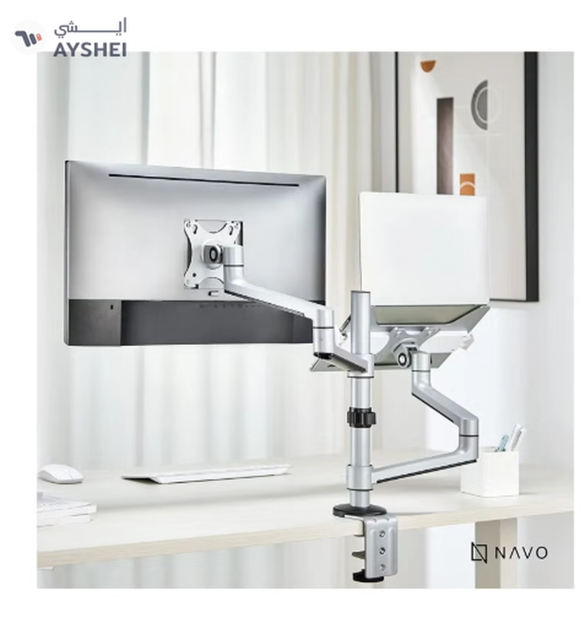 Navodesk Control Monitor Arm – Model L with Laptop Tray, Dual Monitor Stand for 17–32 Inch-3-3