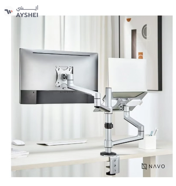 Navodesk Control Monitor Arm – Model L with Laptop Tray, Dual Monitor Stand for 17–32 Inch