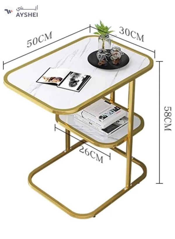 DubaiGallery Modern Simple Coffee Table High Temperature Paint Side Table Double Layer Living Room Furniture Stable Load-bearing Tv Table