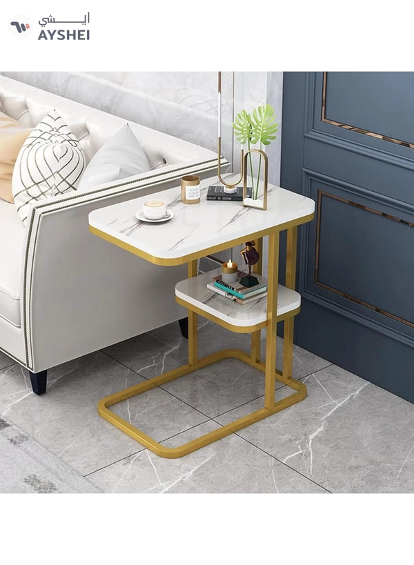 DubaiGallery Modern Simple Coffee Table High Temperature Paint Side Table Double Layer Living Room Furniture Stable Load-bearing Tv Table