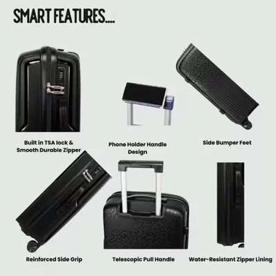 British Tourister 3 Piece Polypropylene Hard Side Spinner Luggage Trolley Set 20/24/28 Inch - Black-3