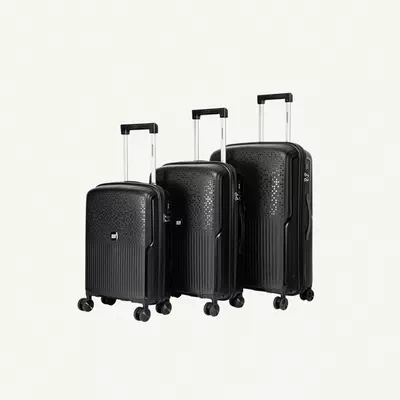 British Tourister 3 Piece Polypropylene Hard Side Spinner Luggage Trolley Set 20/24/28 Inch - Black-0