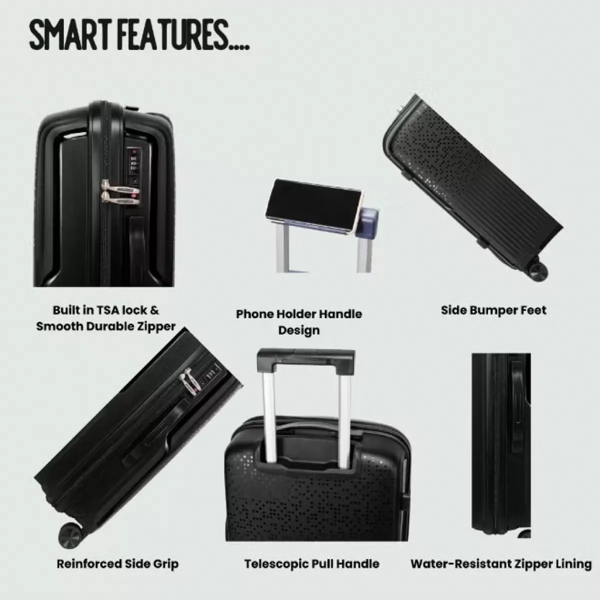 British Tourister 3 Piece Polypropylene Hard Side Spinner Luggage Trolley Set 20/24/28 Inch - Black-3-3