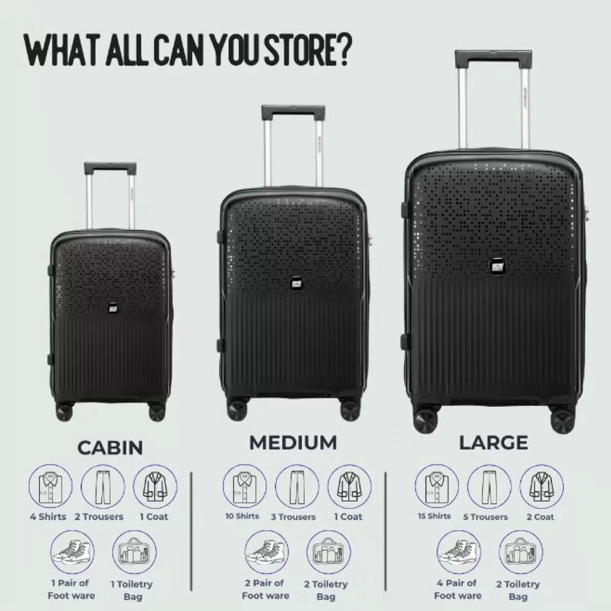 British Tourister 3 Piece Polypropylene Hard Side Spinner Luggage Trolley Set 20/24/28 Inch - Black-6-6