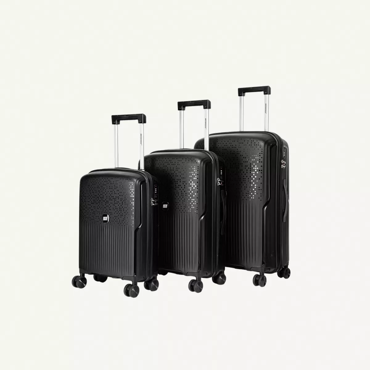 British Tourister 3 Piece Polypropylene Hard Side Spinner Luggage Trolley Set 20/24/28 Inch - Black