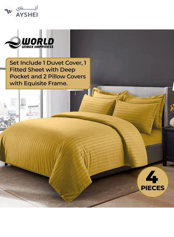 Eworld 4-Piece Luxury King Size Gold Striped Bedding Set