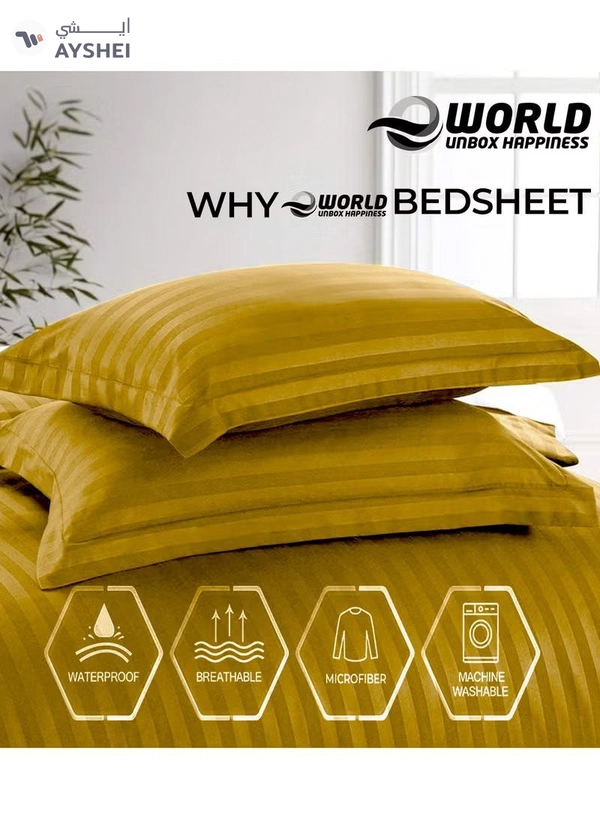 Eworld 4-Piece Luxury King Size Gold Striped Bedding Set