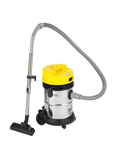 GEEPAS Wet and Dry Stainless Steel Vacuum Cleaner with Elegant Body, Adjustable Suction on Handle / Power Rating : AC 220 – 240 (50/60 Hz) 25 L 2300 W GVC19011N Silver/Black/Yellow-0