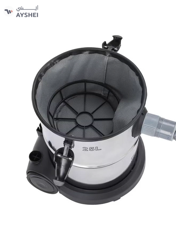 GEEPAS Wet and Dry Stainless Steel Vacuum Cleaner with Elegant Body, Adjustable Suction on Handle / Power Rating : AC 220 – 240 (50/60 Hz) 25 L 2300 W GVC19011N Silver/Black/Yellow