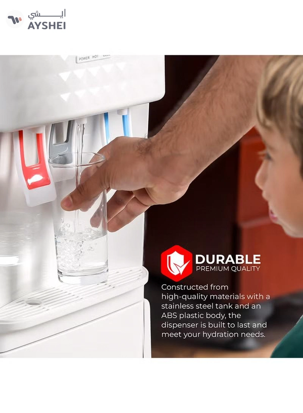 GEEPAS 3 Taps Water Dispenser with Hot, Normal and Cold Function, Stainless Steel Tank/ 2.8 L, 1.0 L Capacity, Perfect for Home, School, Apartments, Office, etc. GWD8326 White