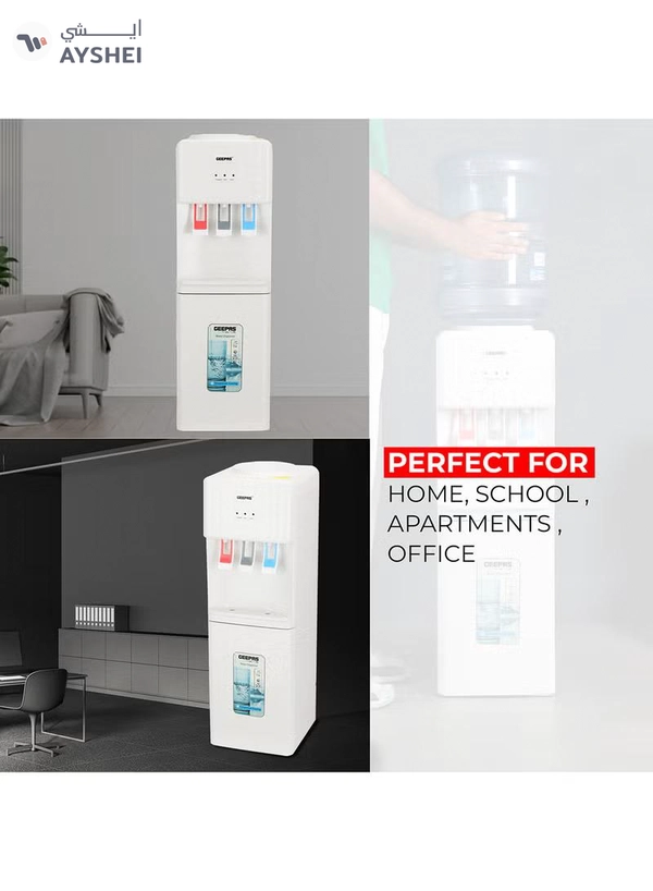 GEEPAS 3 Taps Water Dispenser with Hot, Normal and Cold Function, Stainless Steel Tank/ 2.8 L, 1.0 L Capacity, Perfect for Home, School, Apartments, Office, etc. GWD8326 White