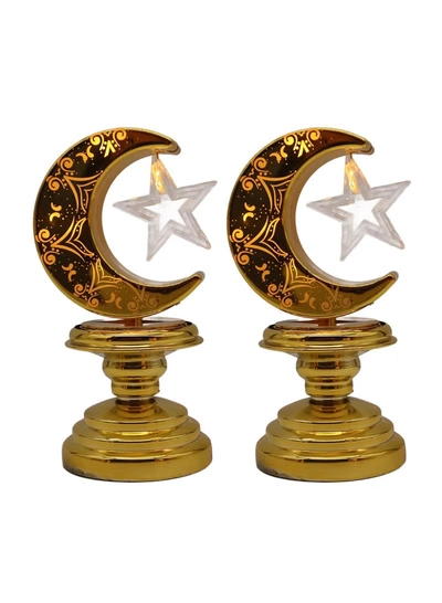 Yuwell 2 Pcs Battery Operated Ramadan Decoration Light LED Moon Stars Decoration Night Light Desk Lamp For Indoor And Outdoor Decoration Led Lamp (AAAX3 Required Not Included)-1