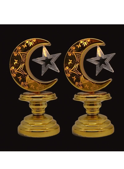 Yuwell 2 Pcs Battery Operated Ramadan Decoration Light LED Moon Stars Decoration Night Light Desk Lamp For Indoor And Outdoor Decoration Led Lamp (AAAX3 Required Not Included)-0