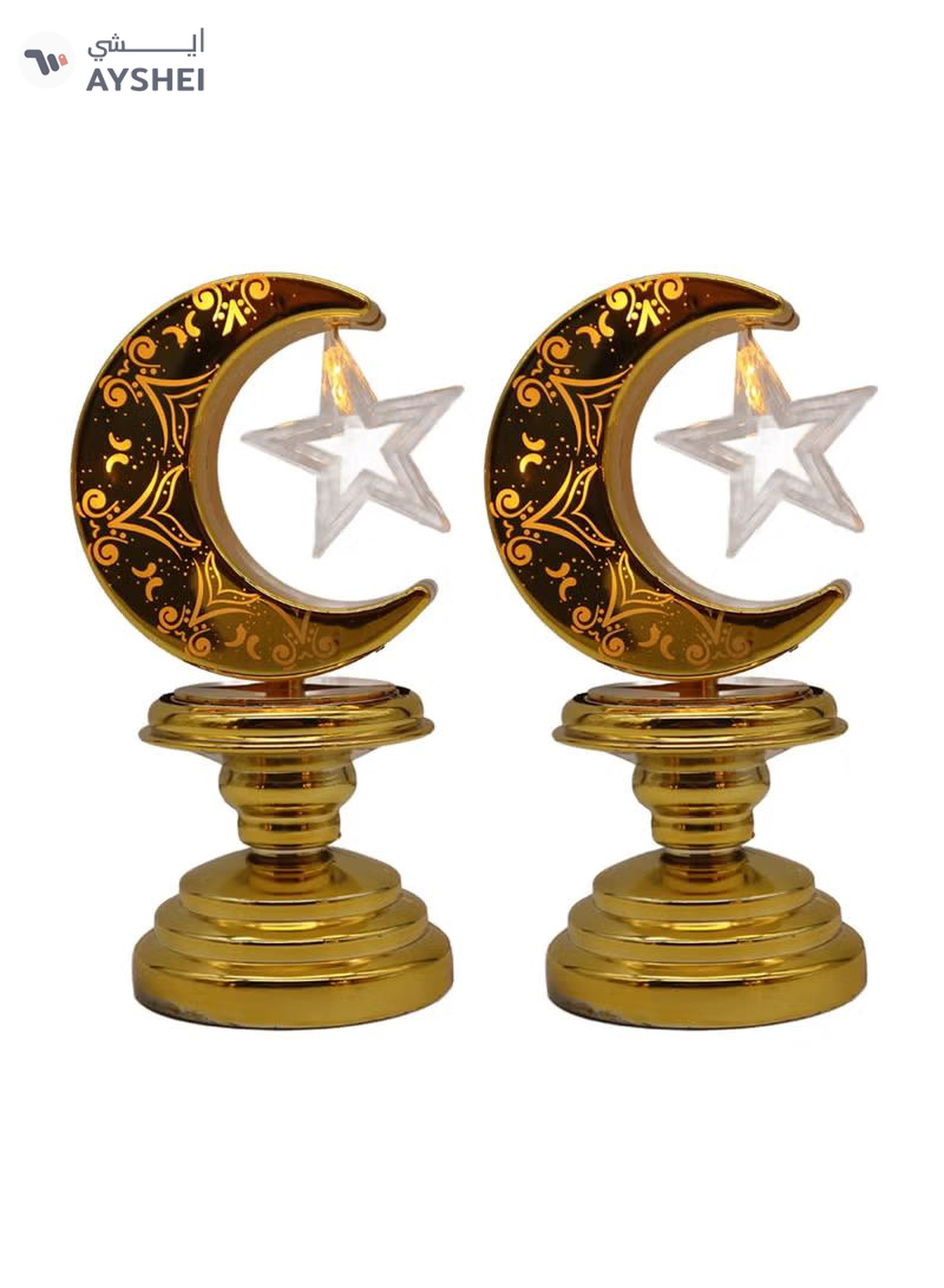 Yuwell 2 Pcs Battery Operated Ramadan Decoration Light LED Moon Stars Decoration Night Light Desk Lamp For Indoor And Outdoor Decoration Led Lamp (AAAX3 Required Not Included)-1-1