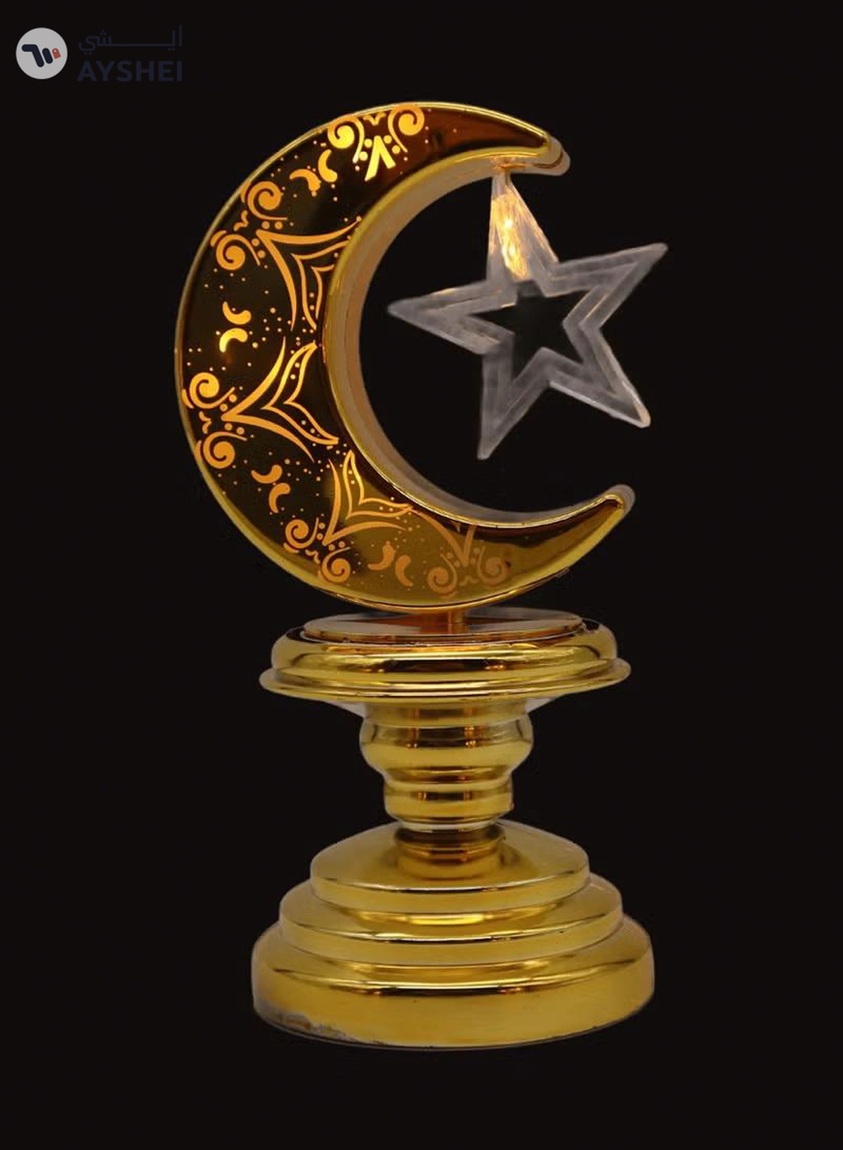 Yuwell 2 Pcs Battery Operated Ramadan Decoration Light LED Moon Stars Decoration Night Light Desk Lamp For Indoor And Outdoor Decoration Led Lamp (AAAX3 Required Not Included)-2-2