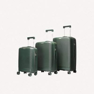 British Traveller 3-Piece Polypropylene Luggage Set | 20”, 24”, 28” Lightweight Suitcases with 360° Spinner Wheels, TSA Lock, Water & Scratch Resistant | Durable Hard Shell Trolley Bags with Telescopic Handle - Green-0