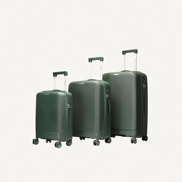 British Traveller 3-Piece Polypropylene Luggage Set | 20”, 24”, 28” Lightweight Suitcases with 360° Spinner Wheels, TSA Lock, Water & Scratch Resistant | Durable Hard Shell Trolley Bags with Telescopic Handle - Green