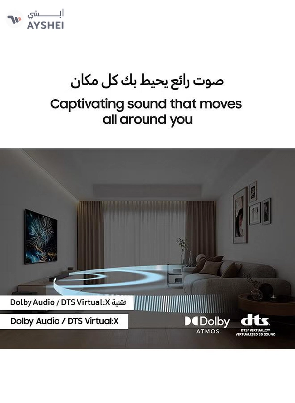 Samsung Soundbar, B-Series, B650D, 3.1ch, 2024,International Version Dolby Audio, Built-in Center Speaker, Subwoofer With Bass Boost, Adaptive Sound ZN HW-B650D Black