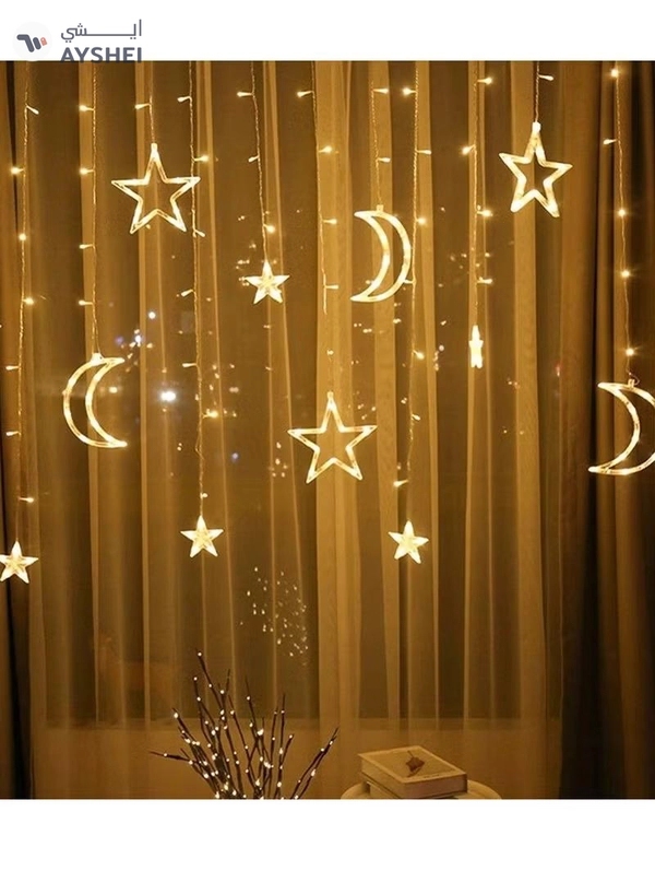 Yuwell 3.5M Ramadan Light For Home Decoration Star And Moon Shaped Led Light For Indoor Outdoor Decoration Warm White Multimode Operated Decorative Light 8 Modes