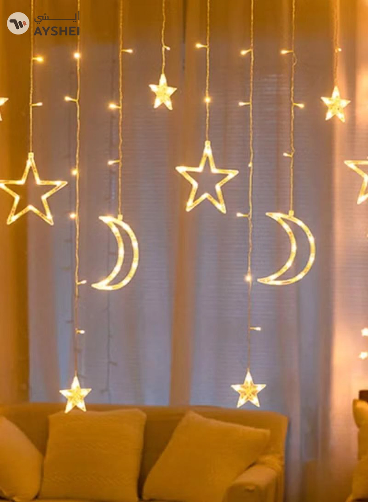 Yuwell 3.5M Ramadan Light For Home Decoration Star And Moon Shaped Led Light For Indoor Outdoor Decoration Warm White Multimode Operated Decorative Light 8 Modes-1-1