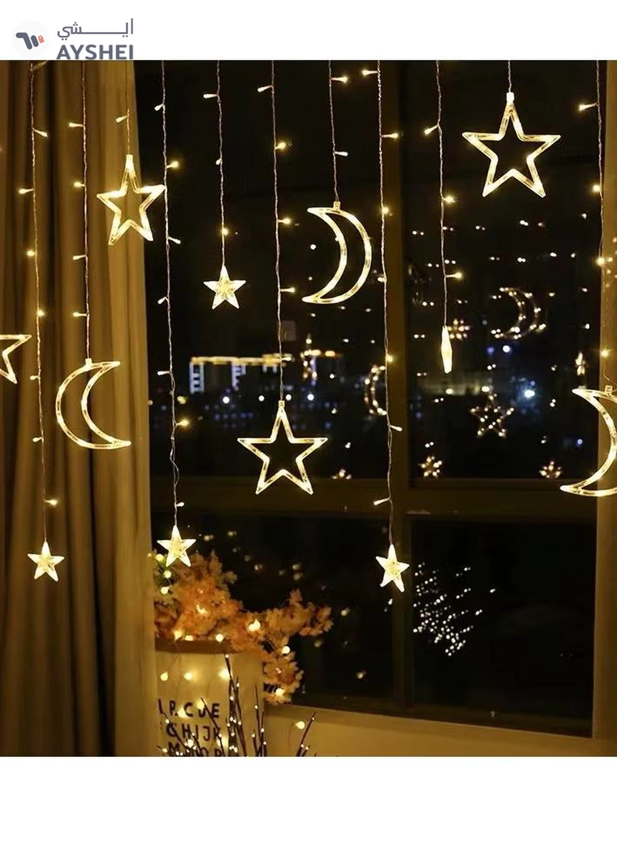 Yuwell 3.5M Ramadan Light For Home Decoration Star And Moon Shaped Led Light For Indoor Outdoor Decoration Warm White Multimode Operated Decorative Light 8 Modes-2-2