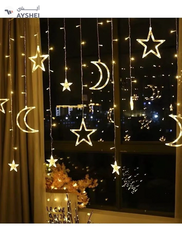 Yuwell 3.5M Ramadan Light For Home Decoration Star And Moon Shaped Led Light For Indoor Outdoor Decoration Warm White Multimode Operated Decorative Light 8 Modes