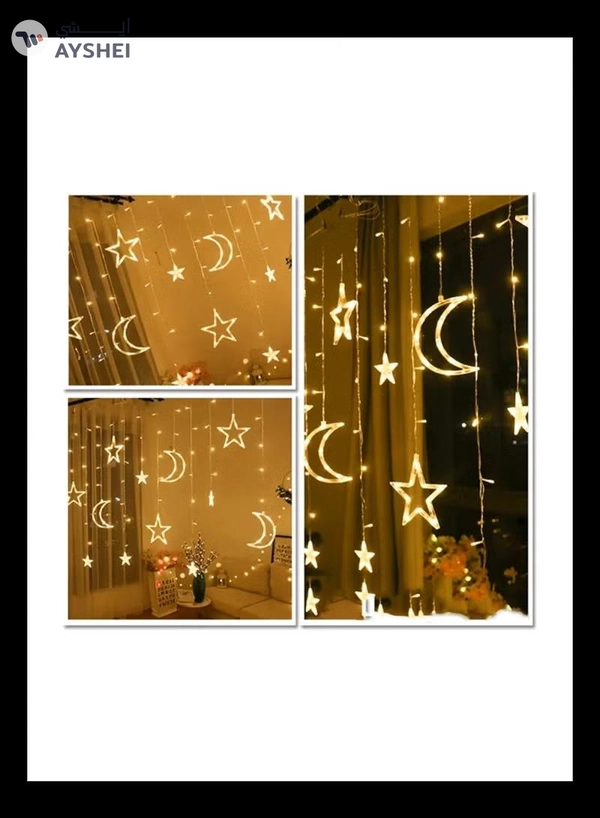 Yuwell 3.5M Ramadan Light For Home Decoration Star And Moon Shaped Led Light For Indoor Outdoor Decoration Warm White Multimode Operated Decorative Light 8 Modes