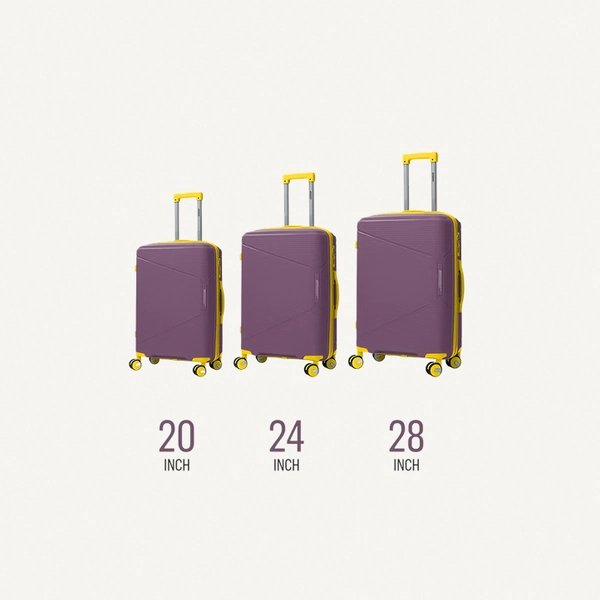 British Tourister 3 Piece Polypropylene Hard side Luggage Set with TSA Lock | Lightweight Spinner Suitcases with 360° Wheels | Durable Trolley Bags for Secure Travel (Small, Medium, Large) – Purple