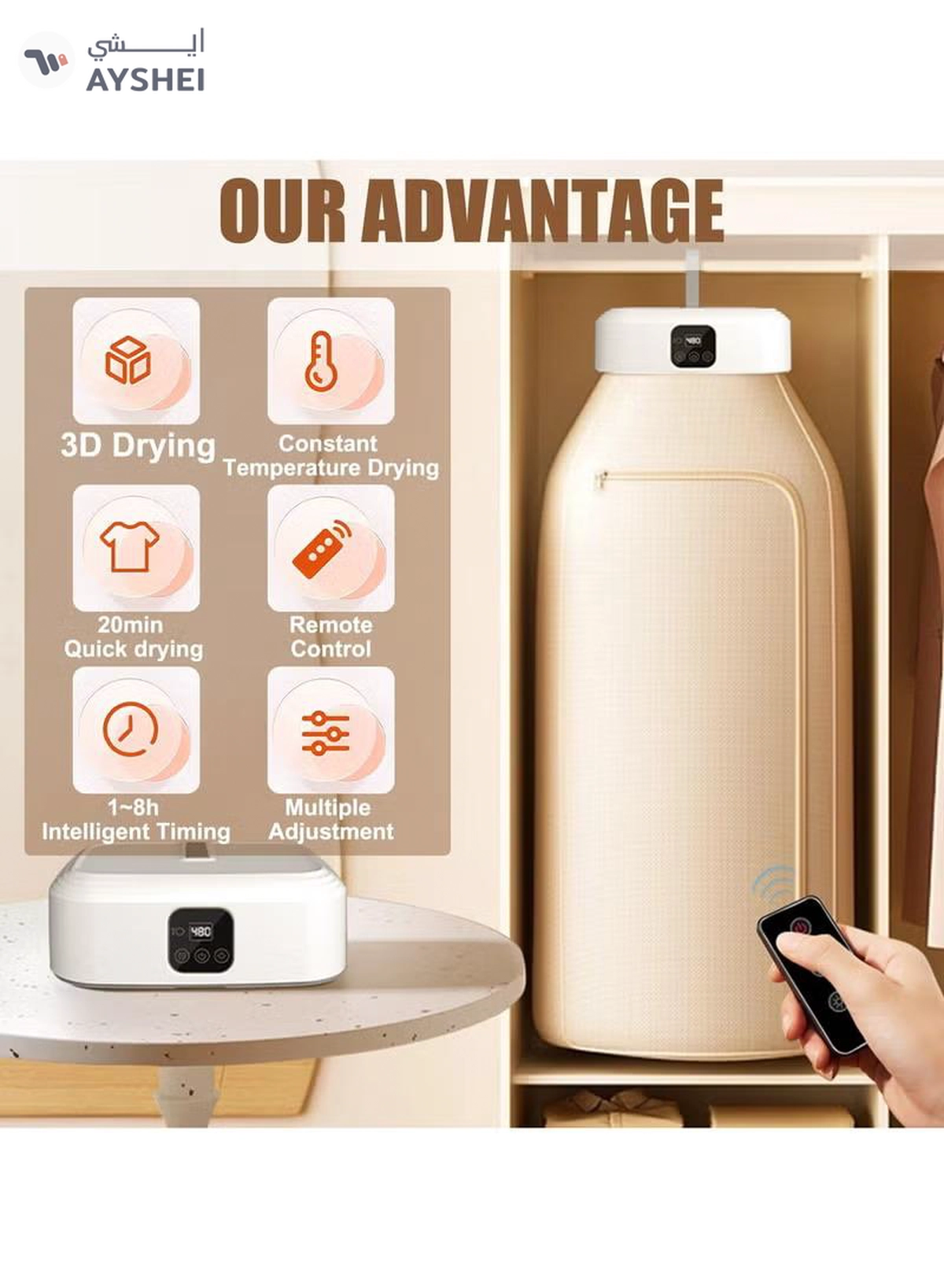 DubaiGallery Portable Clothes Dryer with Dryer Bag, Mini Dryer, Electric Heated Indoor Clothes Dryer, Compact Foldable Mini Electric Laundry Dryer Machine, for Light Clothes, Apartments, Rvs, Travel white-3-3