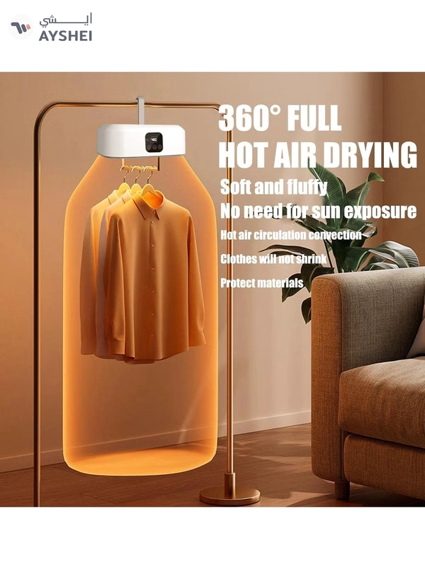 DubaiGallery Portable Clothes Dryer with Dryer Bag, Mini Dryer, Electric Heated Indoor Clothes Dryer, Compact Foldable Mini Electric Laundry Dryer Machine, for Light Clothes, Apartments, Rvs, Travel white