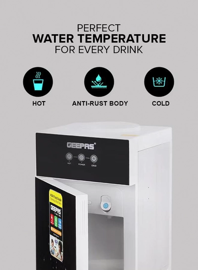 GEEPAS Hot And Cold Water Dispenser | Stainless Steel Water Tank With Fast Cooling And 2 Taps, Hot And Cold| Cold Temperature: 5-10 Degrees Celsius; Hot Temperature: 85-90 Degrees Celsius| Desk Top Dispenser, Perfect For Home And Office| 1 Year Warranty GWD17033 Black-2