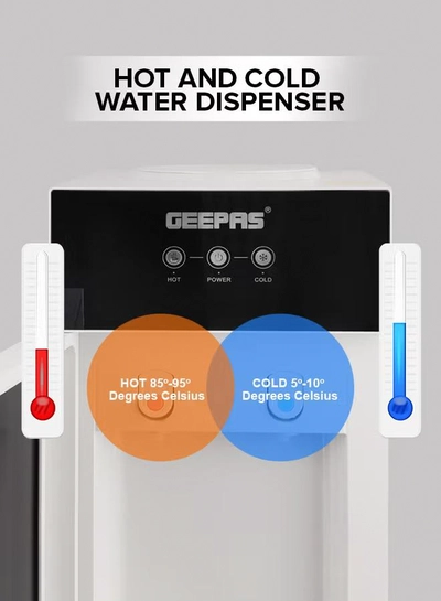 GEEPAS Hot And Cold Water Dispenser | Stainless Steel Water Tank With Fast Cooling And 2 Taps, Hot And Cold| Cold Temperature: 5-10 Degrees Celsius; Hot Temperature: 85-90 Degrees Celsius| Desk Top Dispenser, Perfect For Home And Office| 1 Year Warranty GWD17033 Black-5