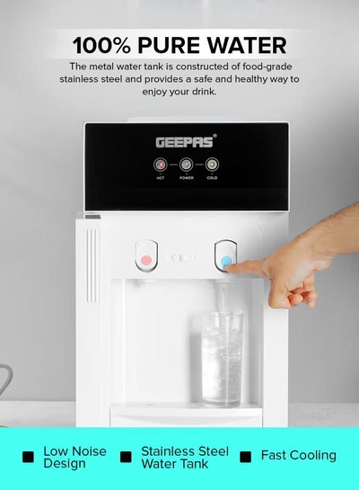 GEEPAS Hot And Cold Water Dispenser | Stainless Steel Water Tank With Fast Cooling And 2 Taps, Hot And Cold| Cold Temperature: 5-10 Degrees Celsius; Hot Temperature: 85-90 Degrees Celsius| Desk Top Dispenser, Perfect For Home And Office| 1 Year Warranty GWD17033 Black-4