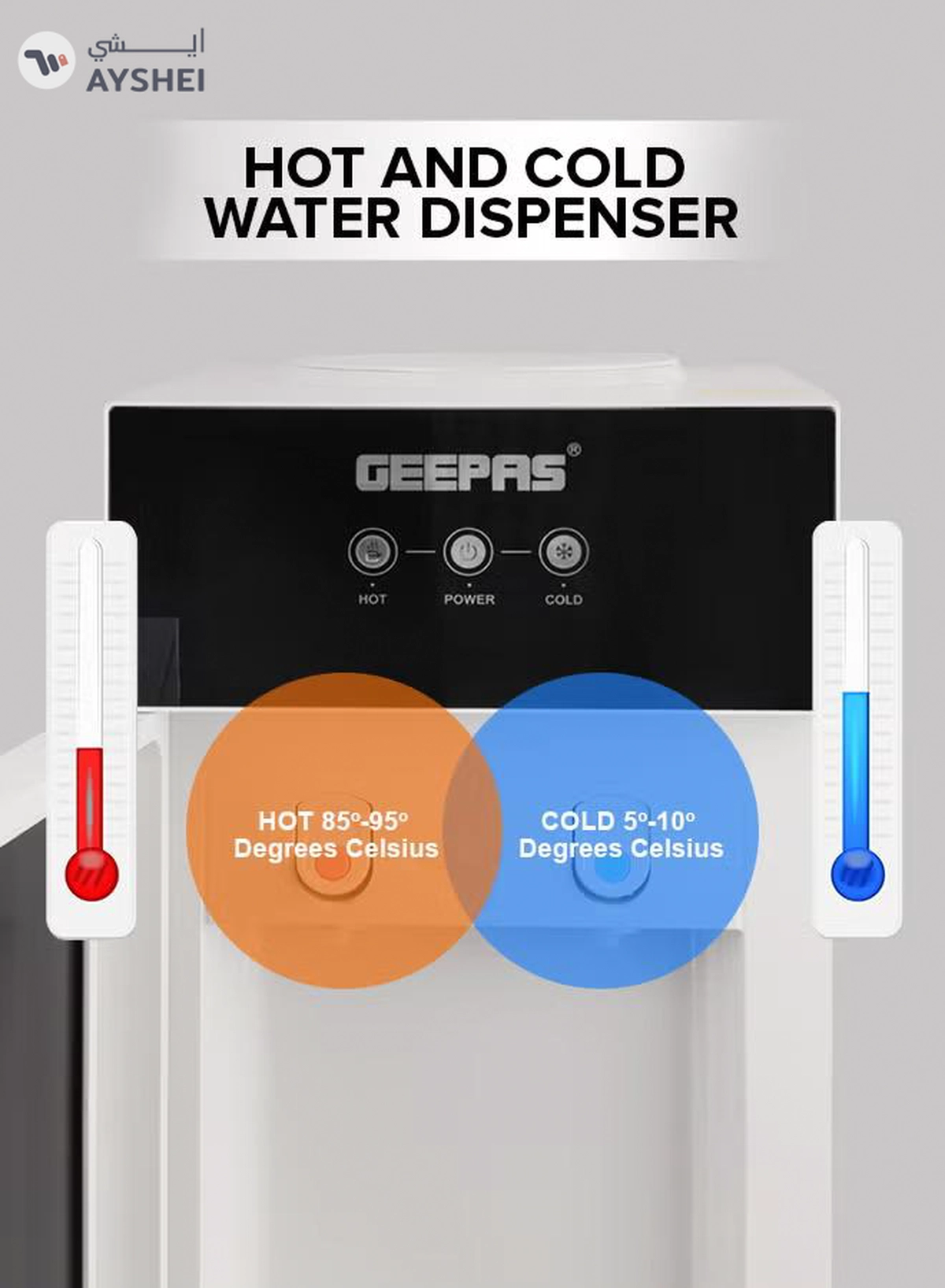 GEEPAS Hot And Cold Water Dispenser | Stainless Steel Water Tank With Fast Cooling And 2 Taps, Hot And Cold| Cold Temperature: 5-10 Degrees Celsius; Hot Temperature: 85-90 Degrees Celsius| Desk Top Dispenser, Perfect For Home And Office| 1 Year Warranty GWD17033 Black-5-5