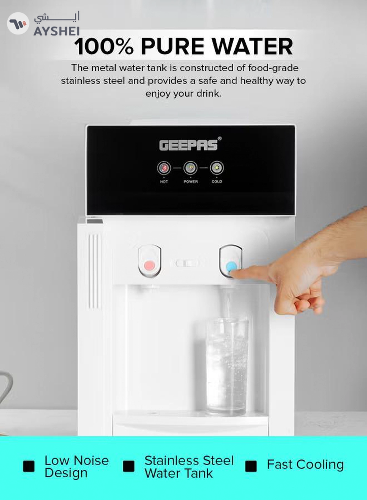 GEEPAS Hot And Cold Water Dispenser | Stainless Steel Water Tank With Fast Cooling And 2 Taps, Hot And Cold| Cold Temperature: 5-10 Degrees Celsius; Hot Temperature: 85-90 Degrees Celsius| Desk Top Dispenser, Perfect For Home And Office| 1 Year Warranty GWD17033 Black-4-4
