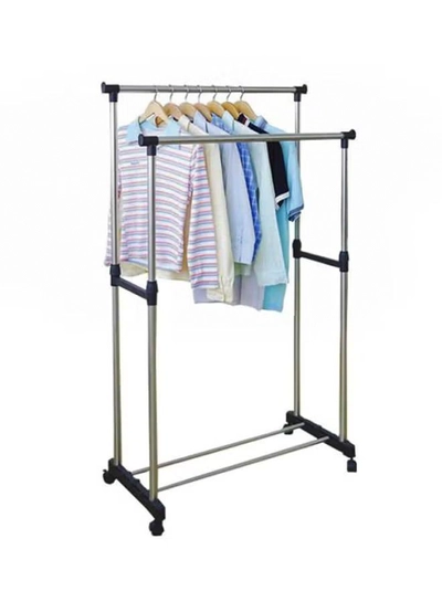 DOUBLE POLE Stainless Steel Garment Organizer Silver/Black-3