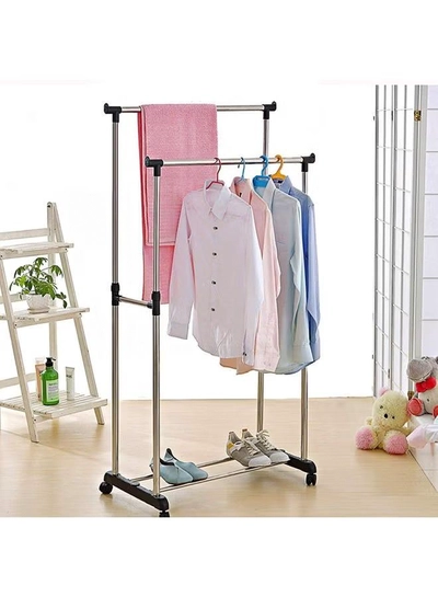 DOUBLE POLE Stainless Steel Garment Organizer Silver/Black-5