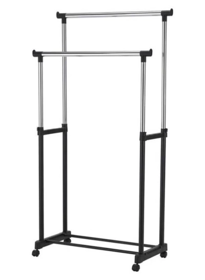 DOUBLE POLE Stainless Steel Garment Organizer Silver/Black-1