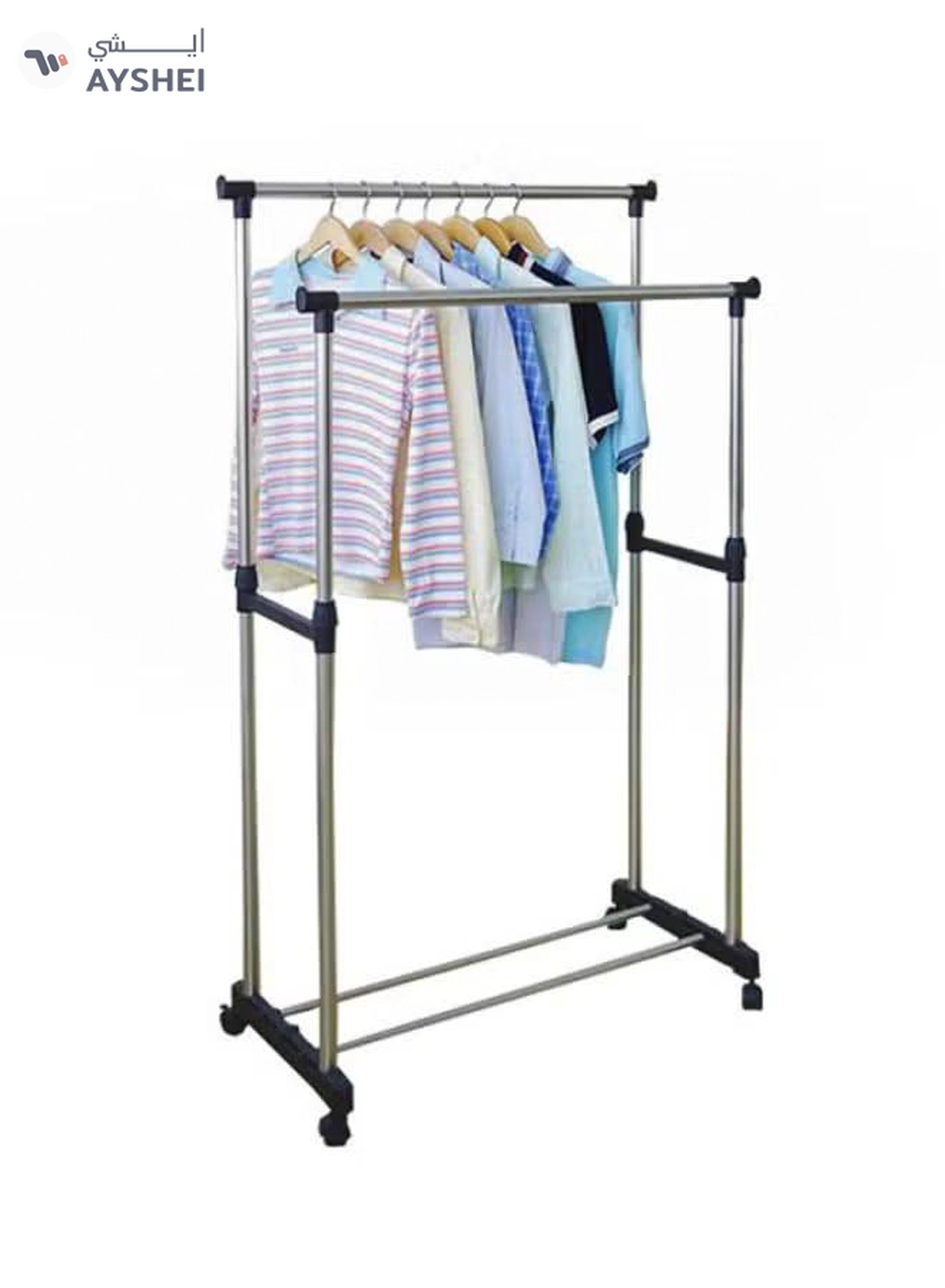 DOUBLE POLE Stainless Steel Garment Organizer Silver/Black-3-3