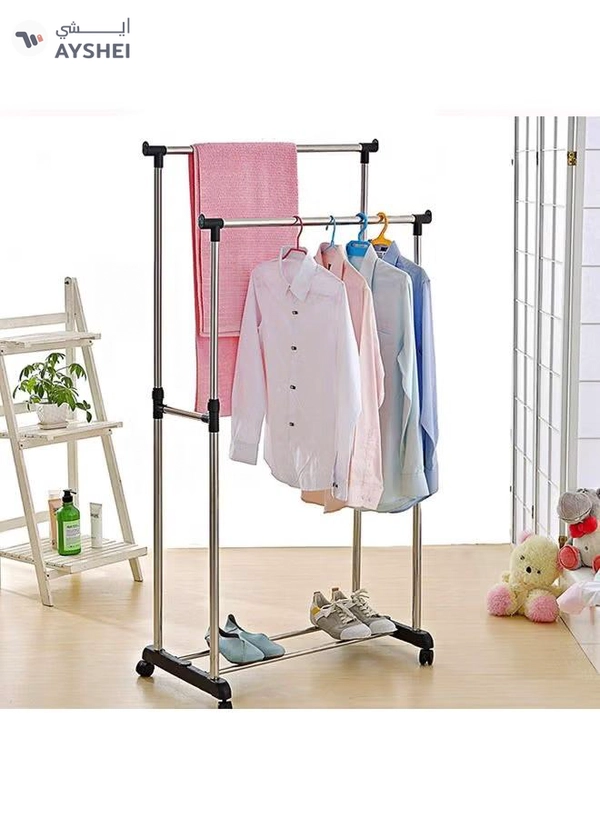 DOUBLE POLE Stainless Steel Garment Organizer Silver/Black