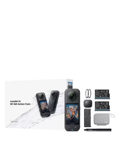 Insta360 X5 Essentials Bundle | X5 Camera + Extra Battery + 114cm Invisible Sefie Stick + Lens Cap + Carry Case, 15m Waterproof 8K 360 Action Camera, Low Light Capture, Wind Guard - Black-3