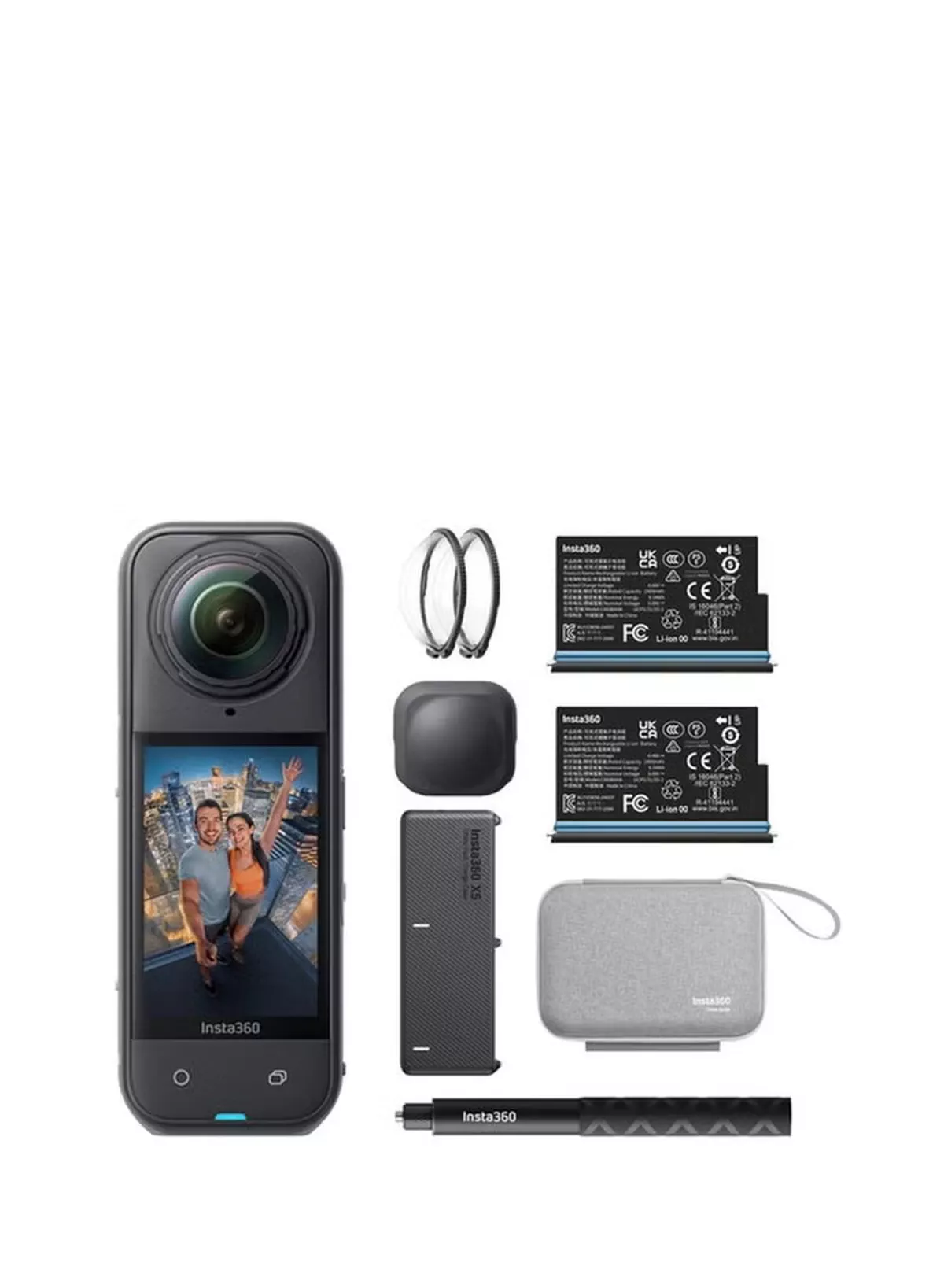 Insta360 X5 Essentials Bundle | X5 Camera + Extra Battery + 114cm Invisible Sefie Stick + Lens Cap + Carry Case, 15m Waterproof 8K 360 Action Camera, Low Light Capture, Wind Guard - Black