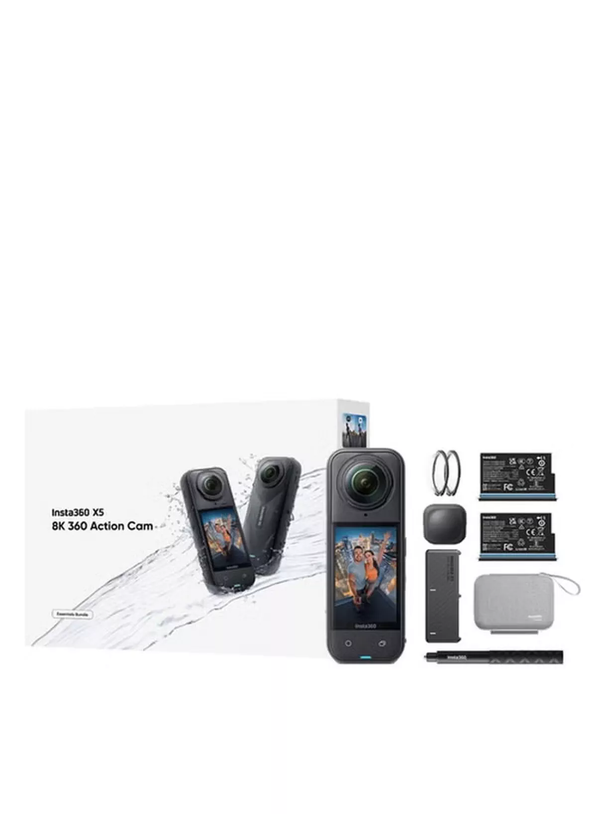 Insta360 X5 Essentials Bundle | X5 Camera + Extra Battery + 114cm Invisible Sefie Stick + Lens Cap + Carry Case, 15m Waterproof 8K 360 Action Camera, Low Light Capture, Wind Guard - Black-3-3