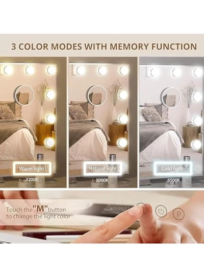 Hihonor Vanity/Makeup Mirror with Lights,10X Magnification，with 14 Dimmable LED Bulbs,3 Color Modes,Touch Control for Bedroom,Tabletop or Wall-Mounted-6