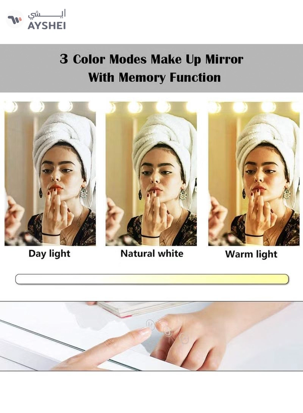 Hihonor Vanity/Makeup Mirror with Lights,10X Magnification，with 14 Dimmable LED Bulbs,3 Color Modes,Touch Control for Bedroom,Tabletop or Wall-Mounted