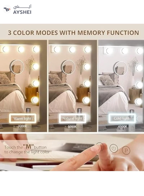 Hihonor Vanity/Makeup Mirror with Lights,10X Magnification，with 14 Dimmable LED Bulbs,3 Color Modes,Touch Control for Bedroom,Tabletop or Wall-Mounted