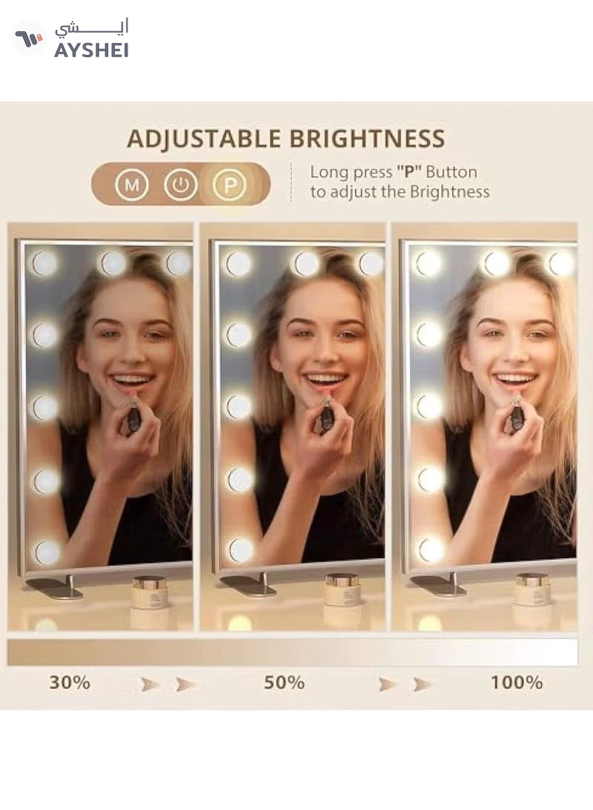 Hihonor Vanity/Makeup Mirror with Lights,10X Magnification，with 14 Dimmable LED Bulbs,3 Color Modes,Touch Control for Bedroom,Tabletop or Wall-Mounted-1-1