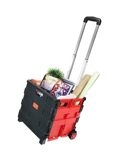 MARGOUN Folding Shopping Trolley Cart Black/Red-3