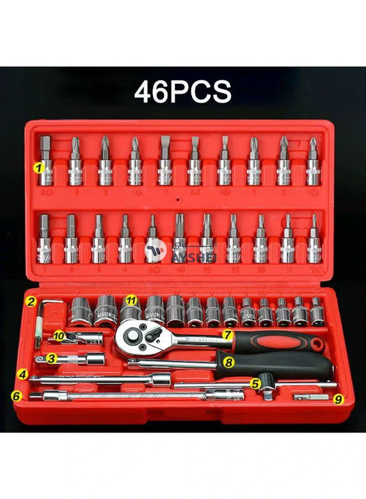 Generic 46-Piece Compact And Convenient Quick Ratchet Sleeve Auto Repair Tool Set-3-3