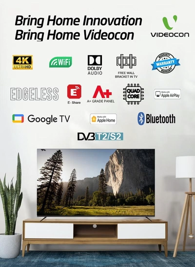 VIDEOCON 75" Edgeless 4K UHD Official Google TV With Hey Google Voice Remote, Bluetooth, Dolby Audio And Free Wall Bracket- 2024 New Model E75ELGT1100 Black-1